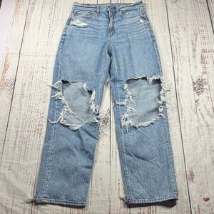 AMERICAN EAGLE HIGHEST RISE BAGGY STRAIGHT JEANS WOMEN'S SIZE 6 SHORT RIPPED